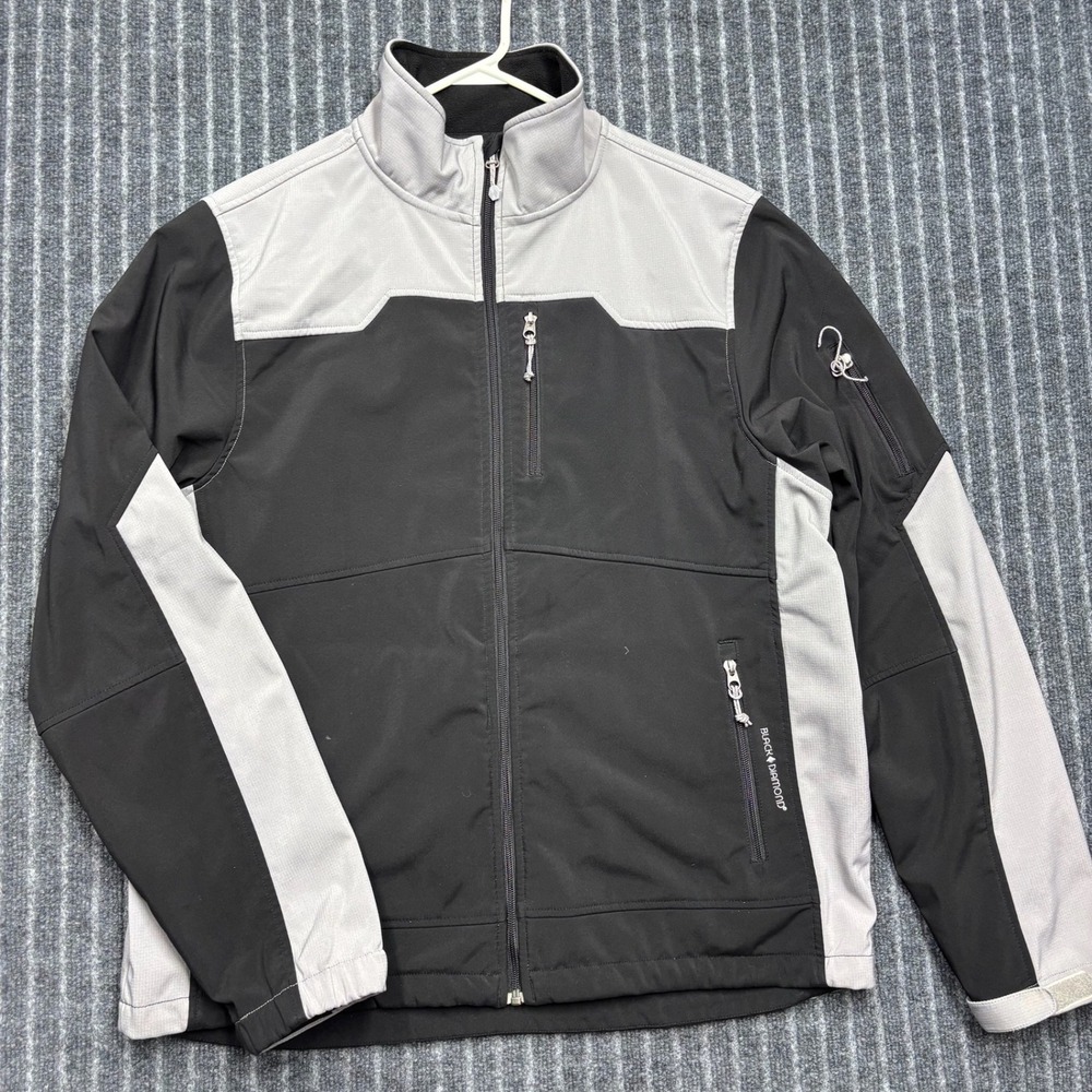 Black Diamond Mens XL Black Gray Softshell Fleece Lined Full Zip Jacket (2489)